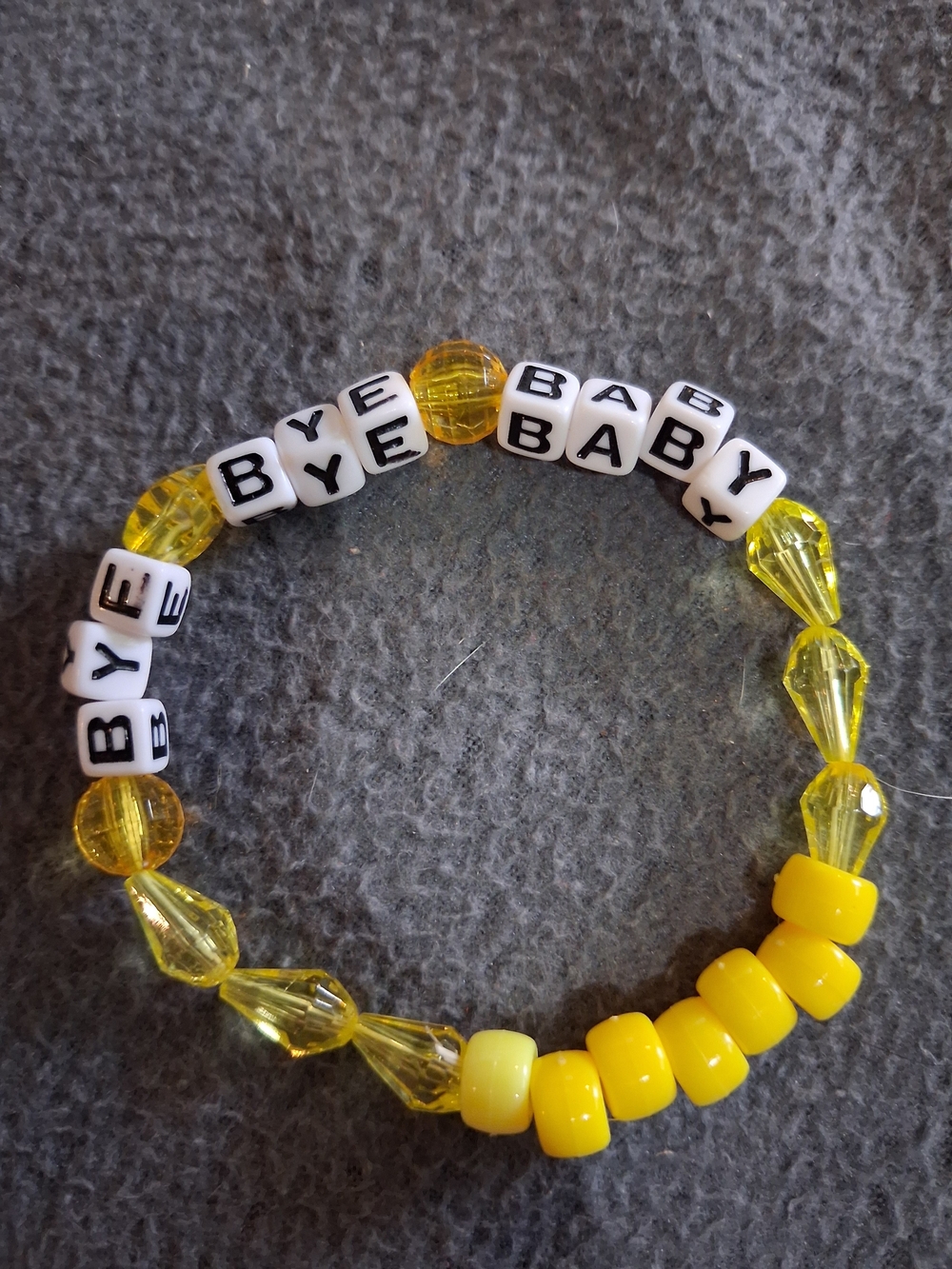 Yellow Beaded Bracelet with BYE BABY Lettering